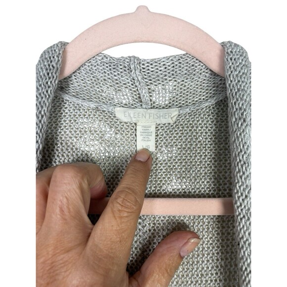 Eileen Fisher Cardigan Sweater Size Large 100% Organic Linen Draped Open Front - Picture 5 of 10